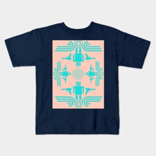 Retro Robots & Ray Guns Laser Guns Robot Vintage Tropical Style Mid Mod Antique Peach Teal Kids T-Shirt